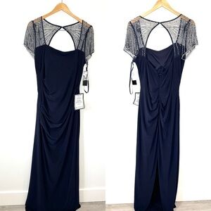 BETSY & ADAM Blue Rhinestone Back Slit Wedding Gown (sz 16)